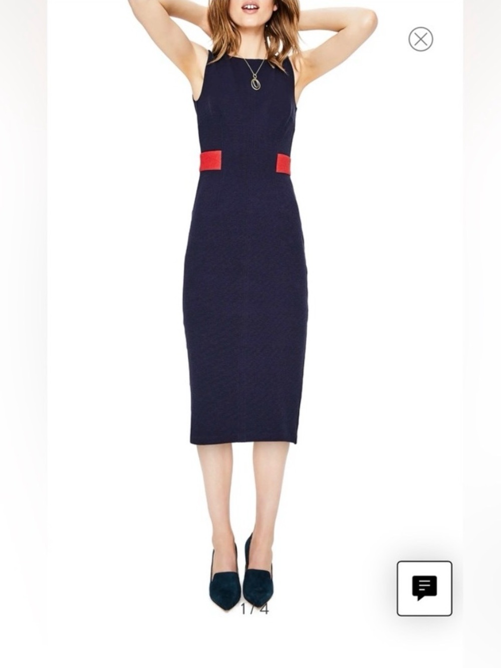 NWT Boden Navy Blue & Red Contrast Trim Sheath Dress – Size US 10R / UK 14R